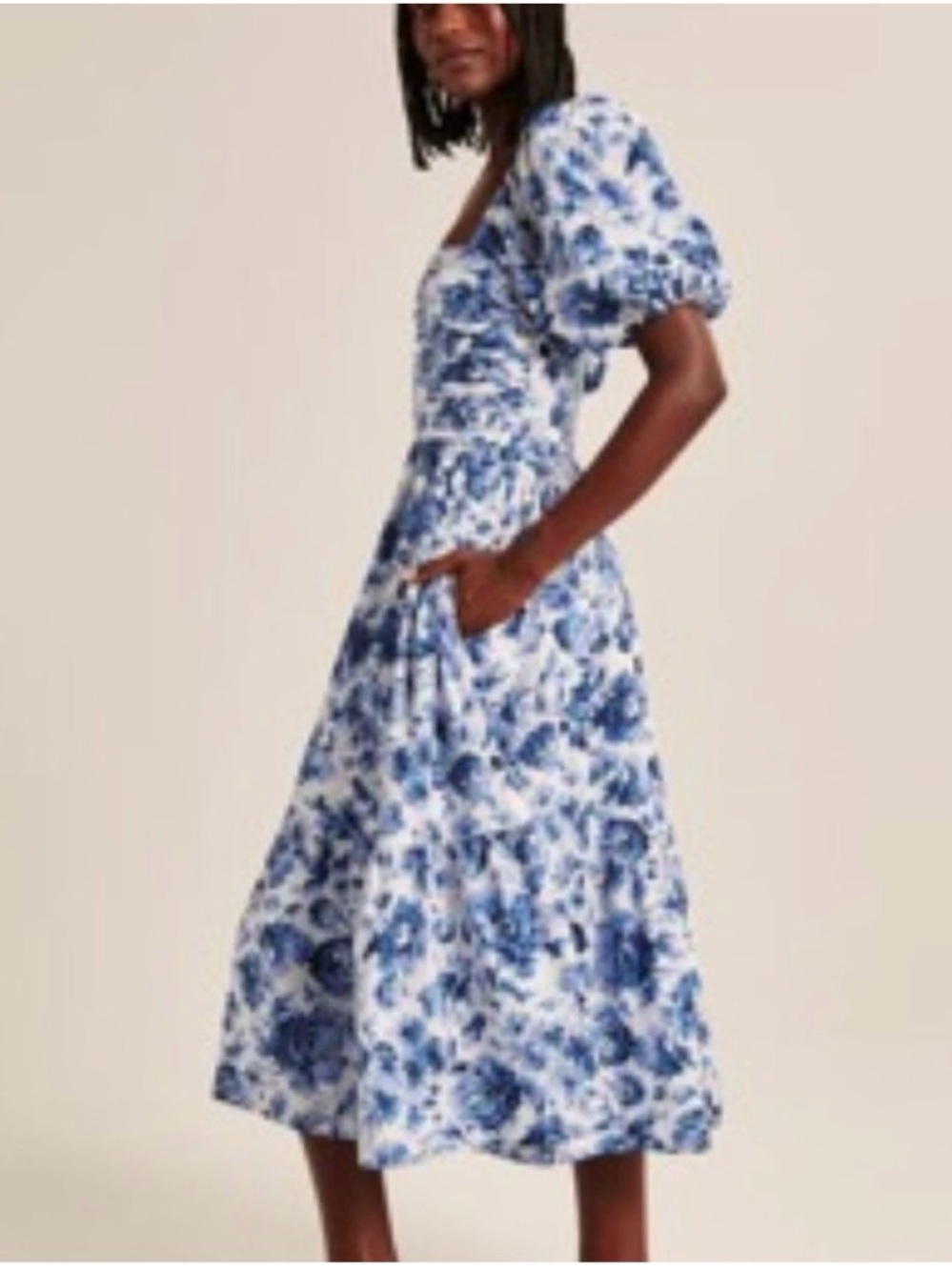 Abercrombie and Fitch Emerson Poplin Puff Sleeve Midi Dress